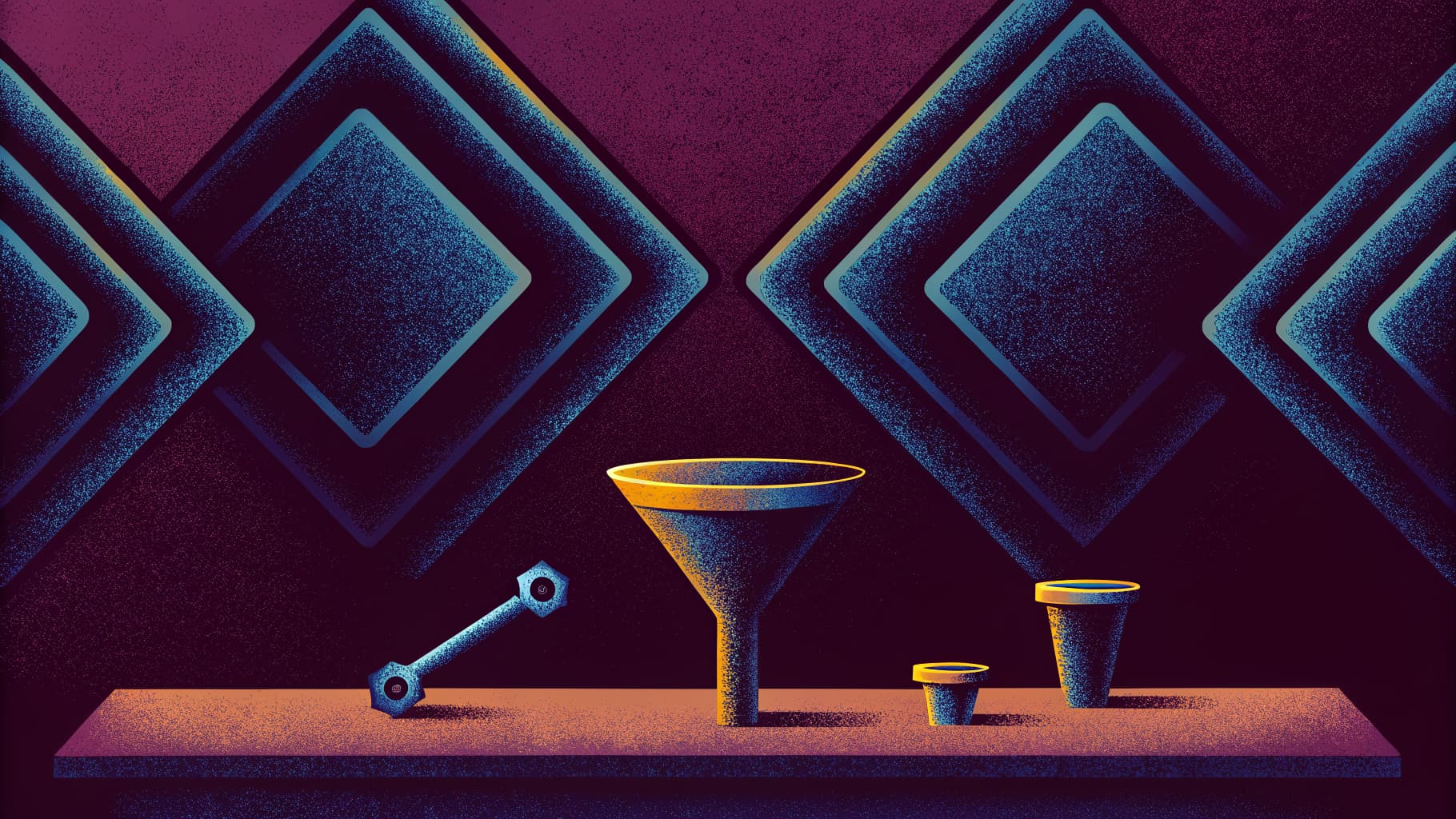 Abstract funnels illustration in the FunnelFizz brand palette